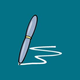 cartoon of pen writing